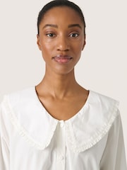 Soaked in Luxury SLDivia Puritan Collar Long Sleeve 100% Cotton White Shirt - Image 4 of 6