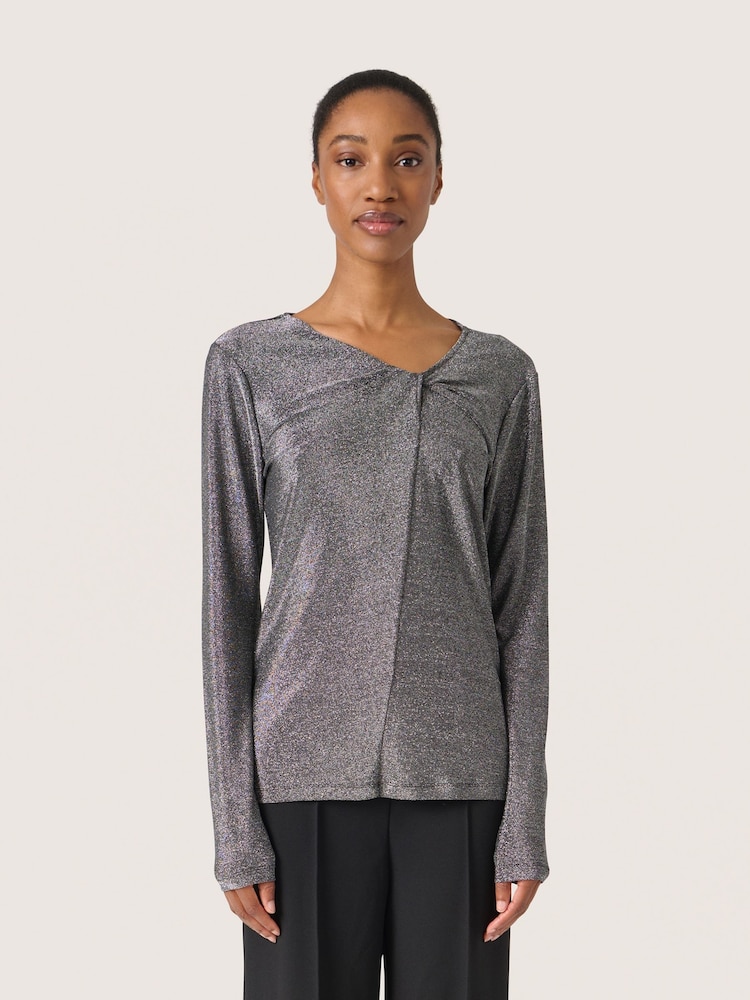 Soaked in Luxury Skylara Knotted Long Sleeve Glitter Top - Image 1 of 6 Soaked in Luxury Skylara Knotted Long Sleeve Glitter Top - Image 1 of 6
