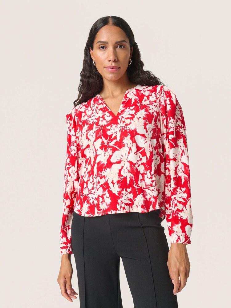 Soaked in Luxury Red SLOline Printed Long Sleeve Blouse - Image 1 of 6 Soaked in Luxury Red SLOline Printed Long Sleeve Blouse - Image 1 of 6