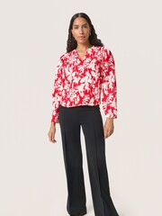 Soaked in Luxury Red SLOline Printed Long Sleeve Blouse - Image 3 of 6