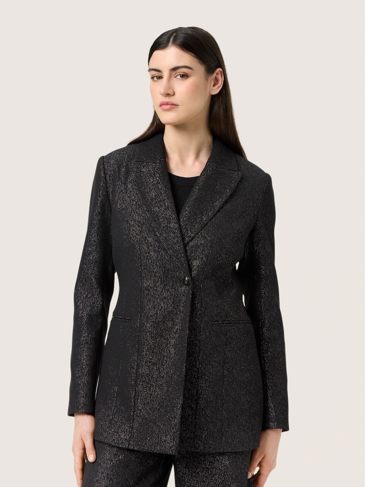 Soaked in Luxury SLCahlina Single Breasted Glitter Black Blazer - Image 1 of 6