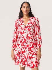 Soaked in Luxury Red SLOline Printed Long Sleeve Dress - Image 1 of 6
