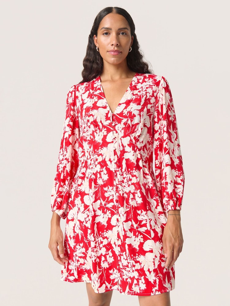 Soaked in Luxury Red SLOline Printed Long Sleeve Dress - Image 1 of 6