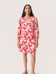 Soaked in Luxury Red SLOline Printed Long Sleeve Dress - Image 3 of 6