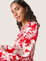 Soaked in Luxury Red SLOline Printed Long Sleeve Dress - Image 4 of 6