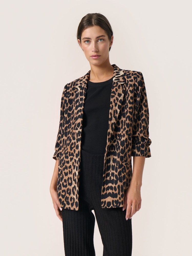 Soaked in Luxury SLShirley Printed Open Front Brown Blazer - Image 1 of 6