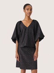 Soaked in Luxury SLCahlina V-Neck Balloon Sleeves Black Blouse - Image 1 of 4