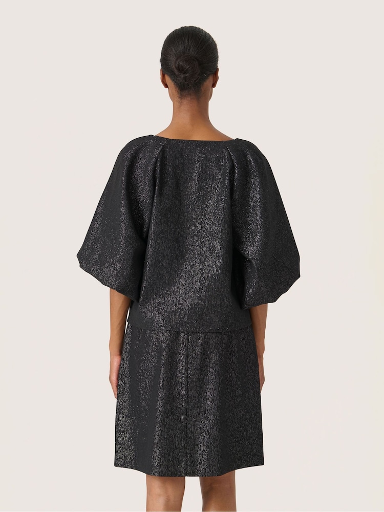 Soaked in Luxury SLCahlina V-Neck Balloon Sleeves Black Blouse - Image 2 of 4