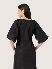 Soaked in Luxury SLCahlina Metallic V-Neck Black Mini Dress - Image 2 of 4