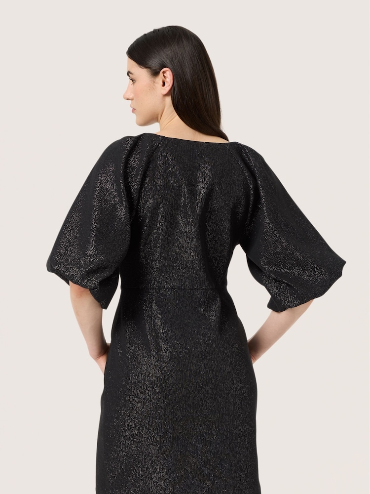 Soaked in Luxury SLCahlina Metallic V-Neck Black Mini Dress - Image 2 of 4