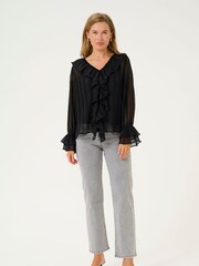 Cream Casual Fit CRSadia V-Neck Ruffles Black Blouse - Image 2 of 4