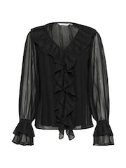 Cream Casual Fit CRSadia V-Neck Ruffles Black Blouse - Image 3 of 4