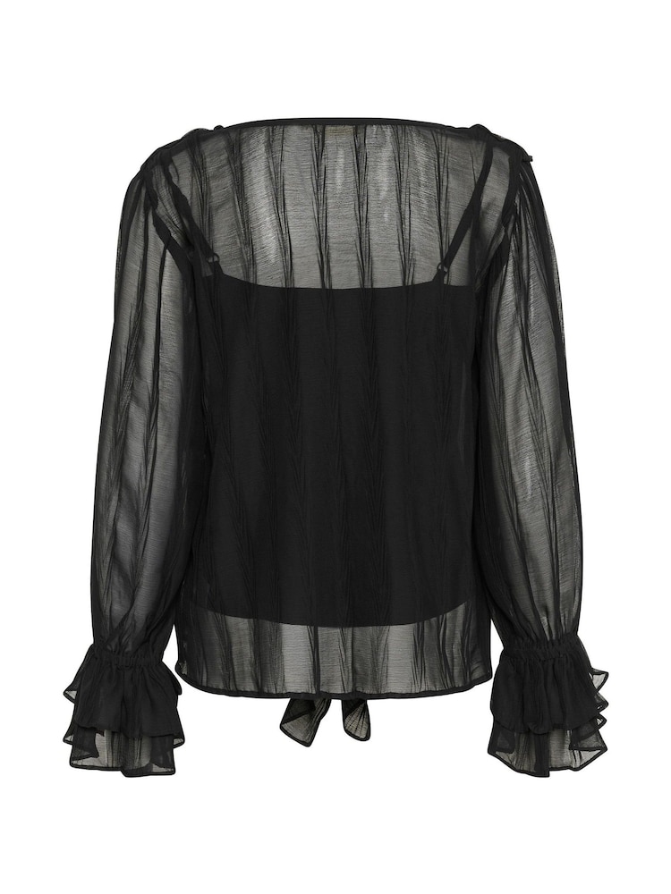 Cream Casual Fit CRSadia V-Neck Ruffles Black Blouse - Image 4 of 4