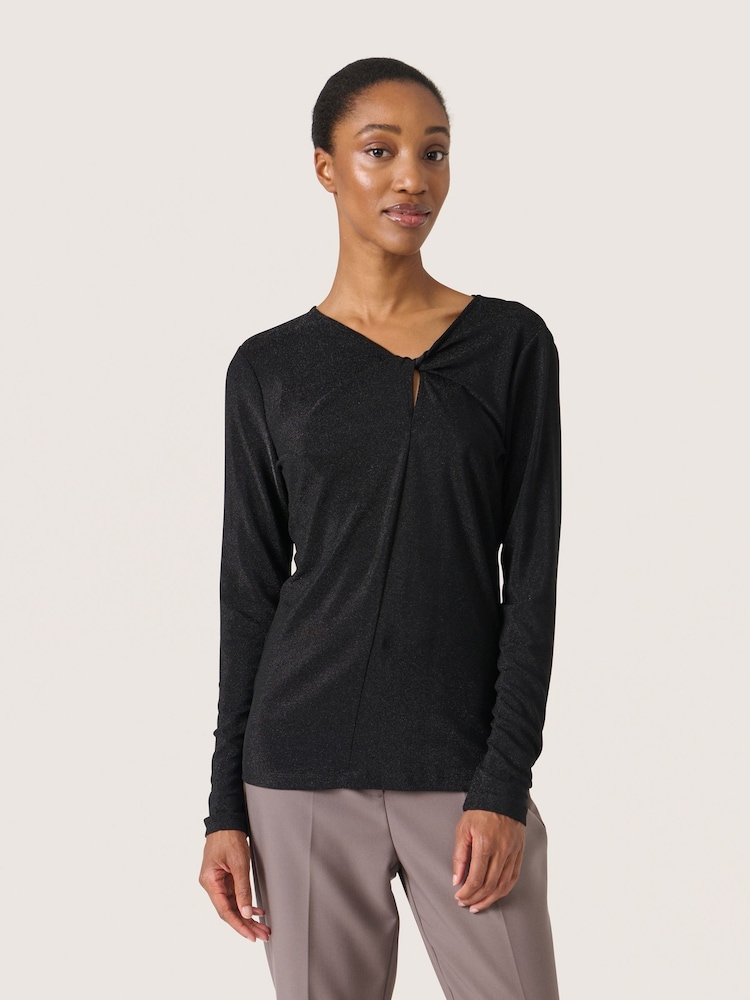 Soaked in Luxury Skylara Knotted Long Sleeve Glitter Top - Image 1 of 1