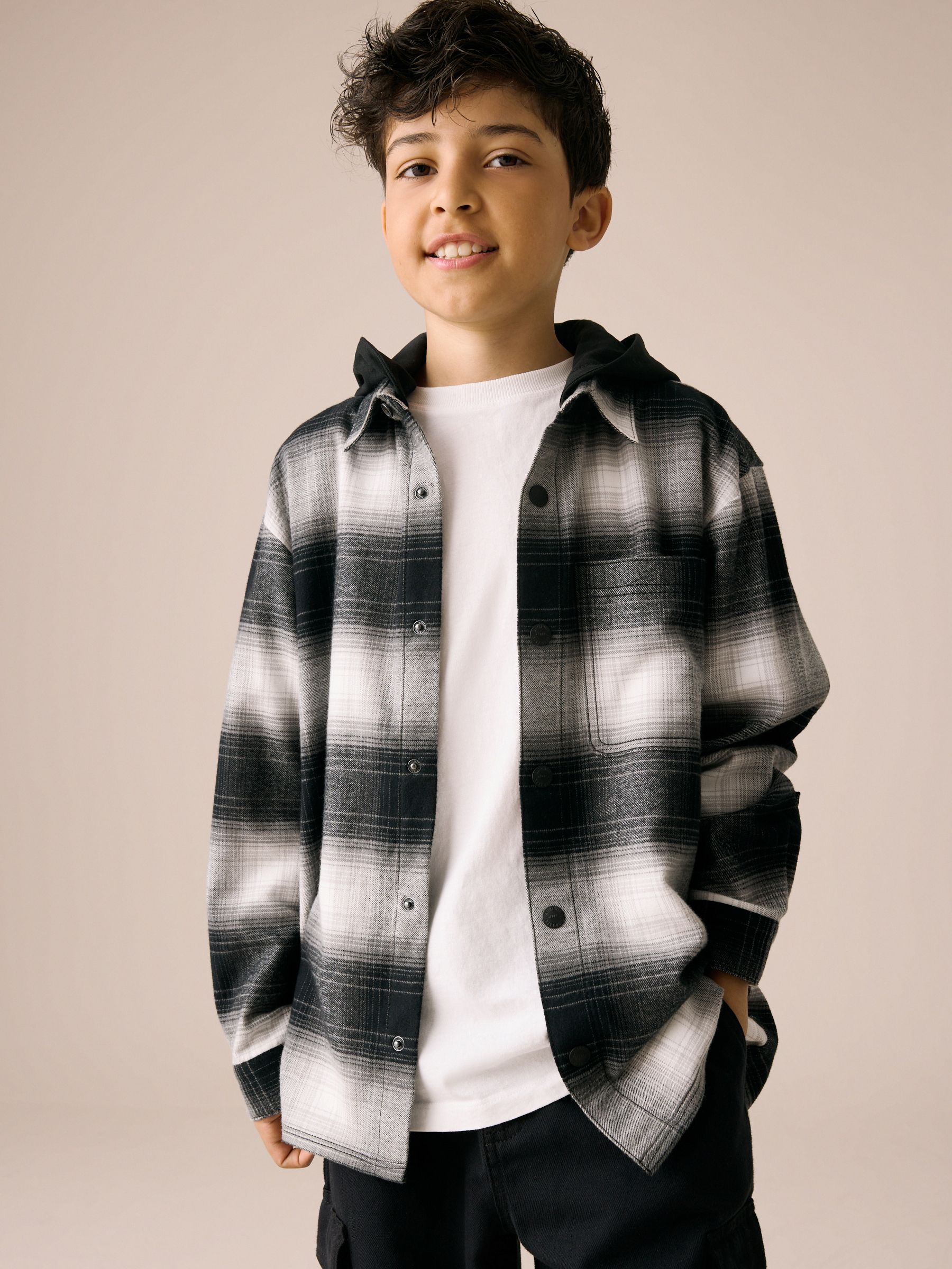 Buy Mono Core Long Sleeve Check Hooded Shirt (3-16yrs) from the
