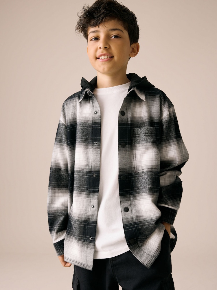Mono Core Long Sleeve Check Hooded Shirt (3-16yrs) - Image 1 of 8