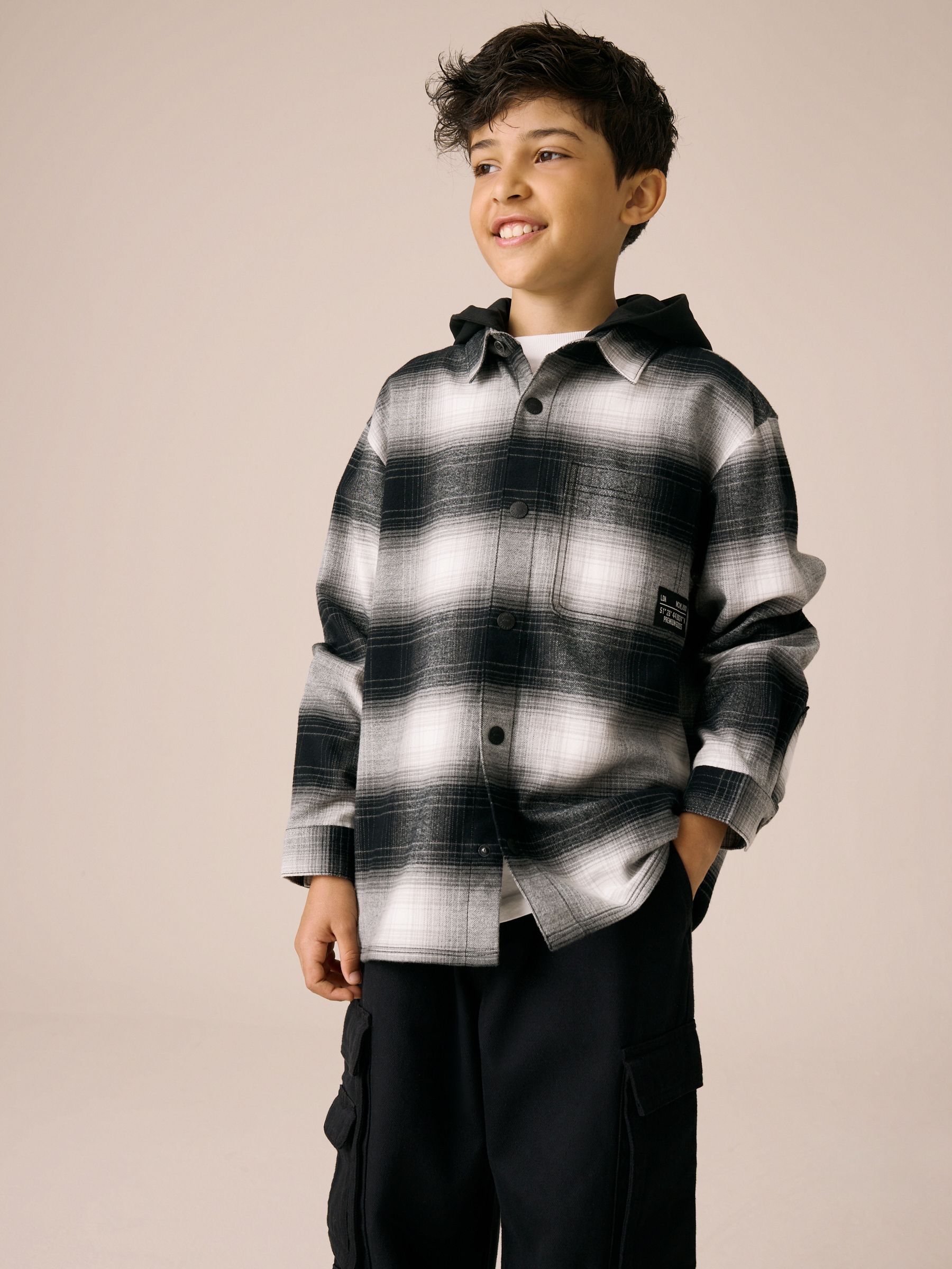 Buy Mono Core Long Sleeve Check Hooded Shirt (3-16yrs) from the