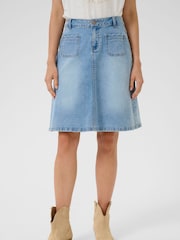 Cream Medium Blue A-Line Denim Skirt - Image 1 of 6