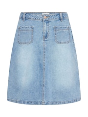 Cream Medium Blue A-Line Denim Skirt - Image 5 of 6