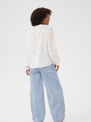 Cream CROlivia V-Neck Floral Design 100% Cotton White Shirt - Image 3 of 6