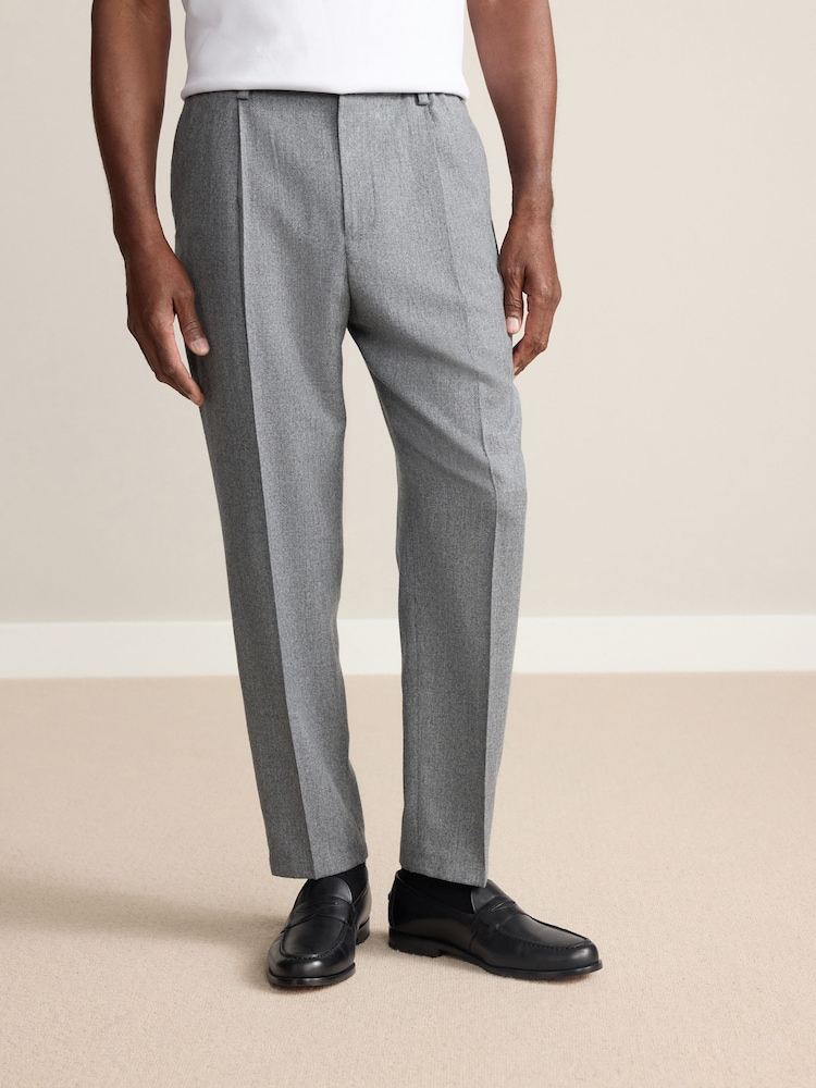 Grey Signature Regular Tapered 100% REDA Marino Wool Smart Trousers With Elasticated Back - Image 1 of 11
