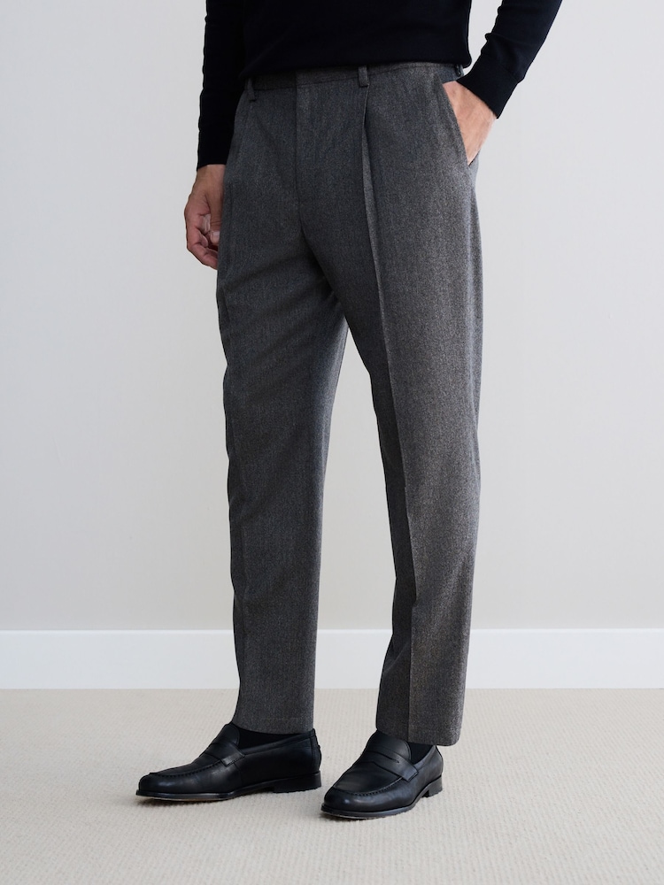 Neutral Brown Signature Regular Tapered 100% REDA Marino Wool Smart Trousers With Elasticated Back - Image 1 of 10