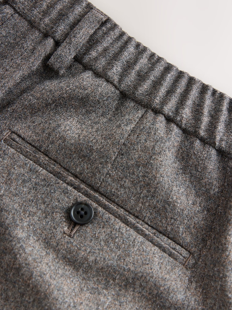 Neutral Brown Signature Regular Tapered 100% REDA Marino Wool Smart Trousers With Elasticated Back - Image 10 of 10
