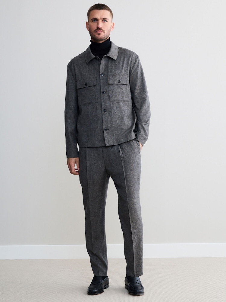 Neutral Brown Signature Regular Tapered 100% REDA Marino Wool Smart Trousers With Elasticated Back - Image 2 of 10