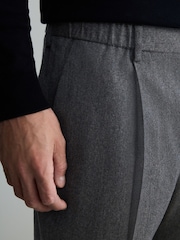 Neutral Brown Signature Regular Tapered 100% REDA Marino Wool Smart Trousers With Elasticated Back - Image 5 of 10