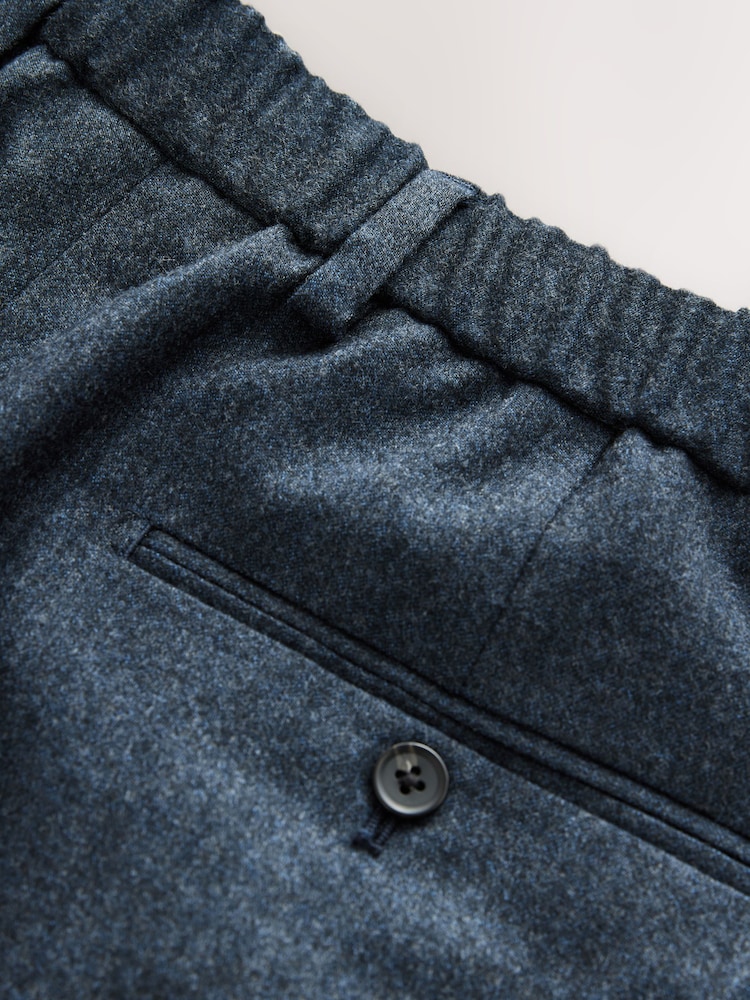 Navy Blue Signature Regular Tapered 100% REDA Marino Wool Smart Trousers With Elasticated Back - Image 10 of 10