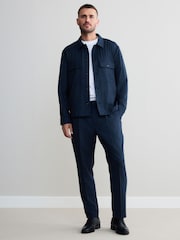 Navy Blue Signature Regular Tapered 100% REDA Marino Wool Smart Trousers With Elasticated Back - Image 2 of 10