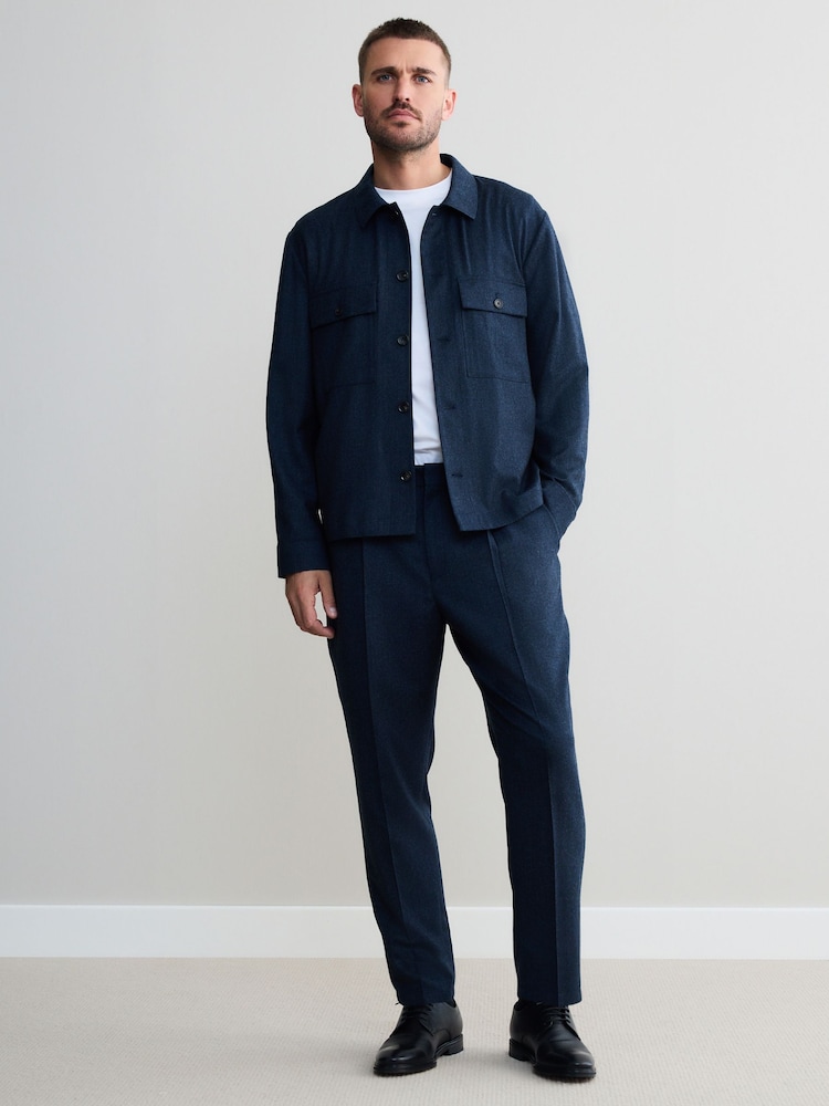 Navy Blue Signature Regular Tapered 100% REDA Marino Wool Smart Trousers With Elasticated Back - Image 2 of 10