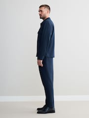 Navy Blue Signature Regular Tapered 100% REDA Marino Wool Smart Trousers With Elasticated Back - Image 3 of 10