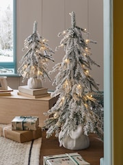 White Snowy Downswept Set of 2  Pre Lit Christmas Tree - Image 1 of 4