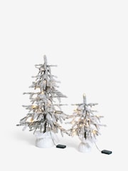 White Snowy Downswept Set of 2  Pre Lit Christmas Tree - Image 4 of 4