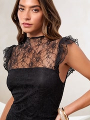 Lipsy Black Lace Sheer Mix Sleeveless Maxi Dress - Image 5 of 5