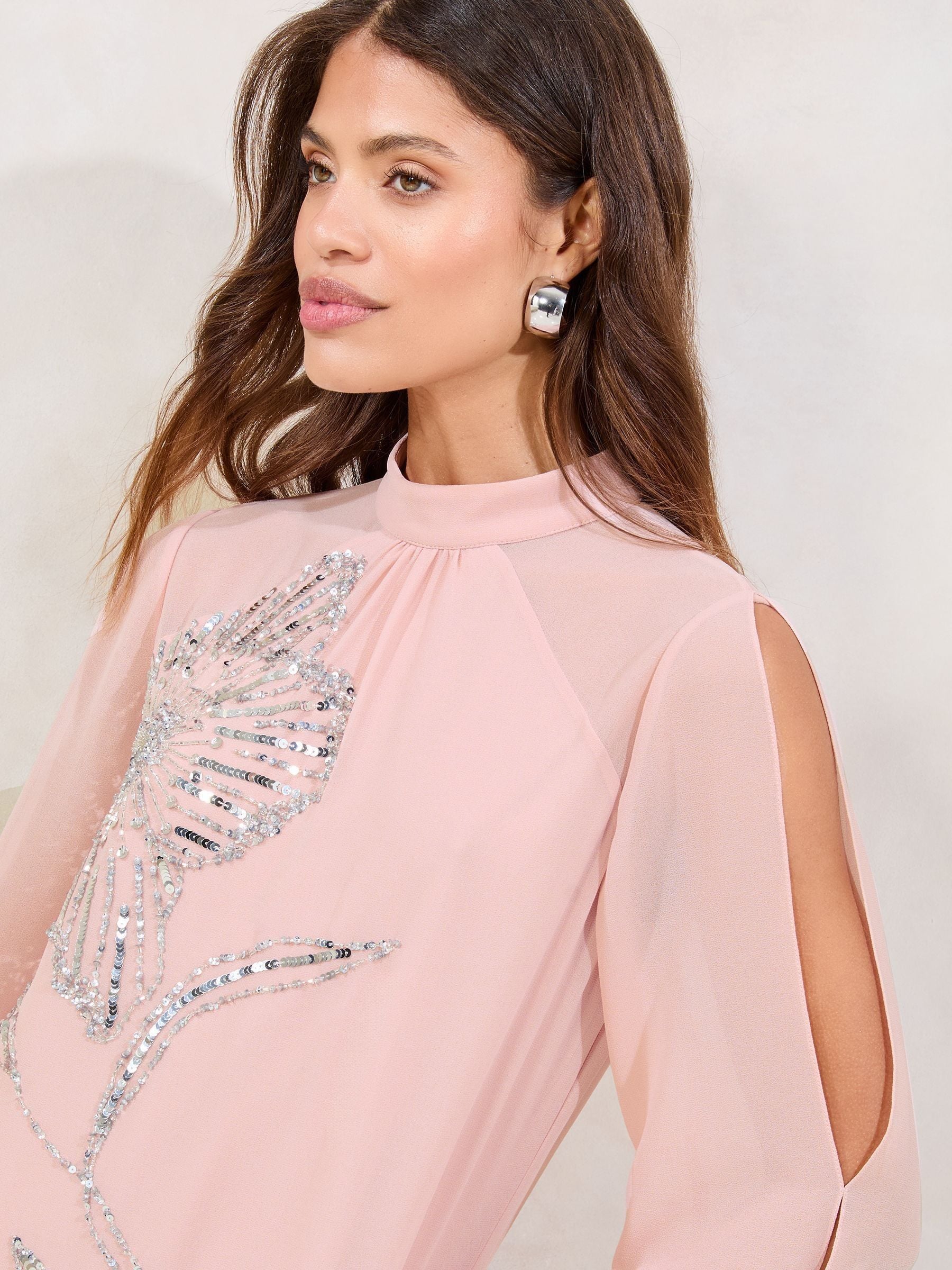 Buy Lipsy Rose Pink Sequin Embellished Split Sleeve Mini Shift