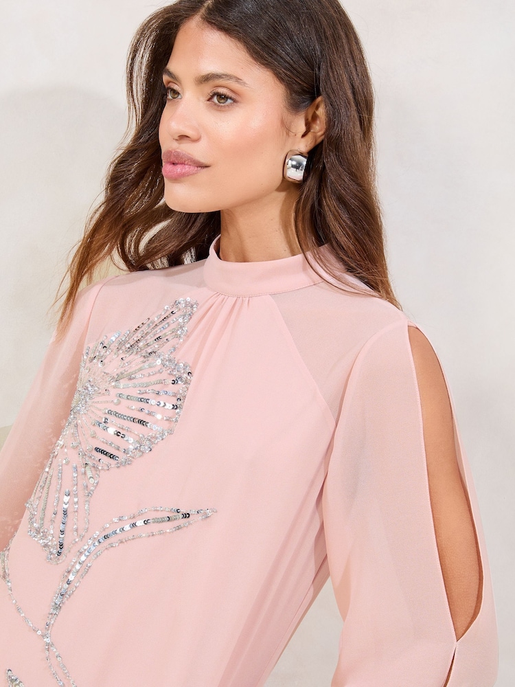 open lace back dress Pink Rose Sleeve Shift Dress main image 1