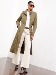 Lipsy Khaki Green Petite Blouson Sleeve Papertouch Funnel Neck Trench Coat - Image 1 of 5