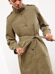 Lipsy Khaki Green Petite Blouson Sleeve Papertouch Funnel Neck Trench Coat - Image 2 of 5