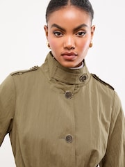 Lipsy Khaki Green Petite Blouson Sleeve Papertouch Funnel Neck Trench Coat - Image 3 of 5