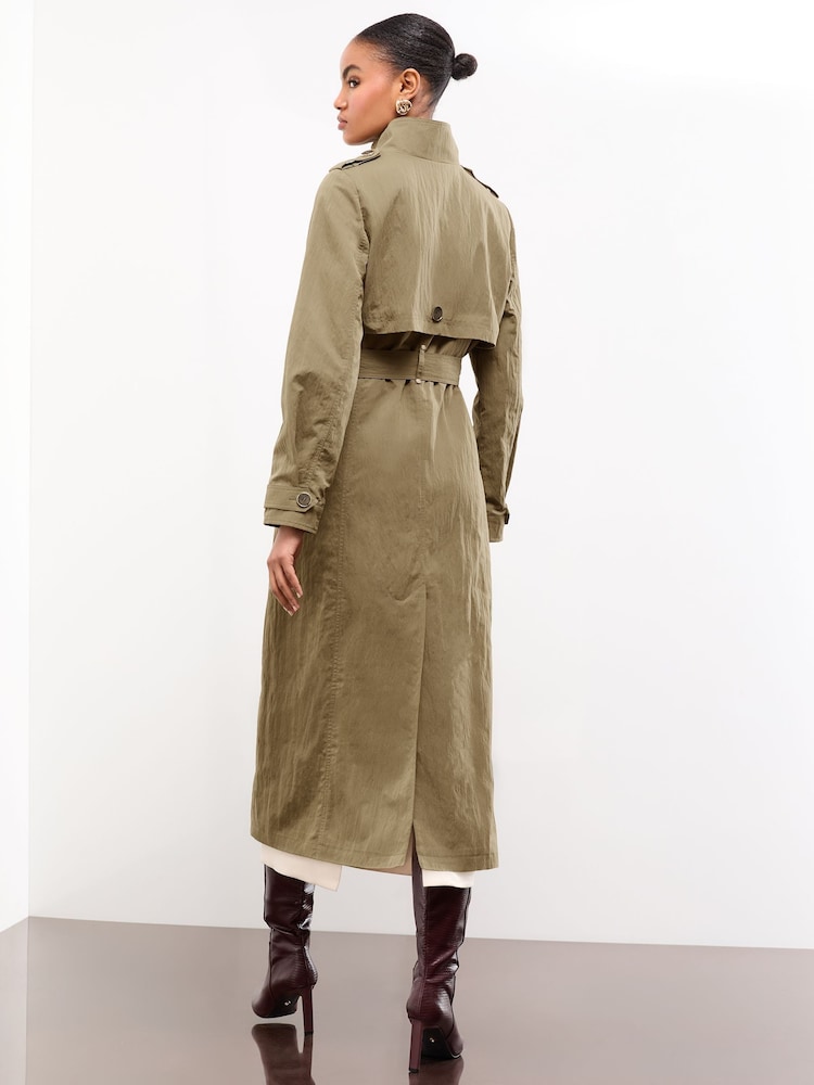 Lipsy Khaki Green Petite Blouson Sleeve Papertouch Funnel Neck Trench Coat - Image 5 of 5