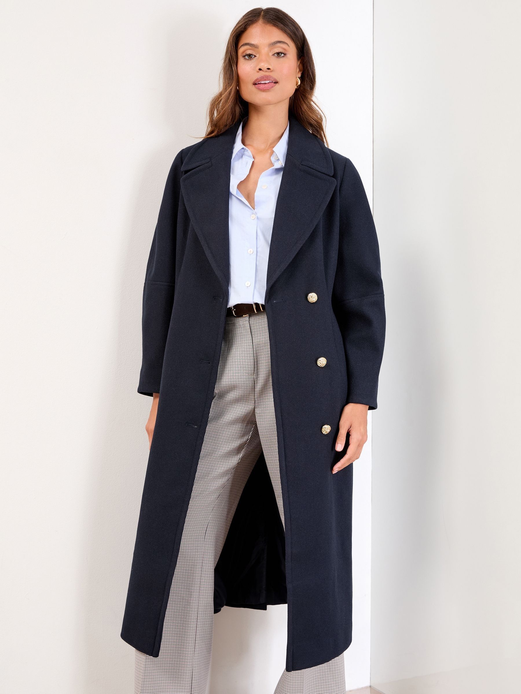 Buy Lipsy Navy Petite Single Breasted Ovoid Sleeve Longline Coat