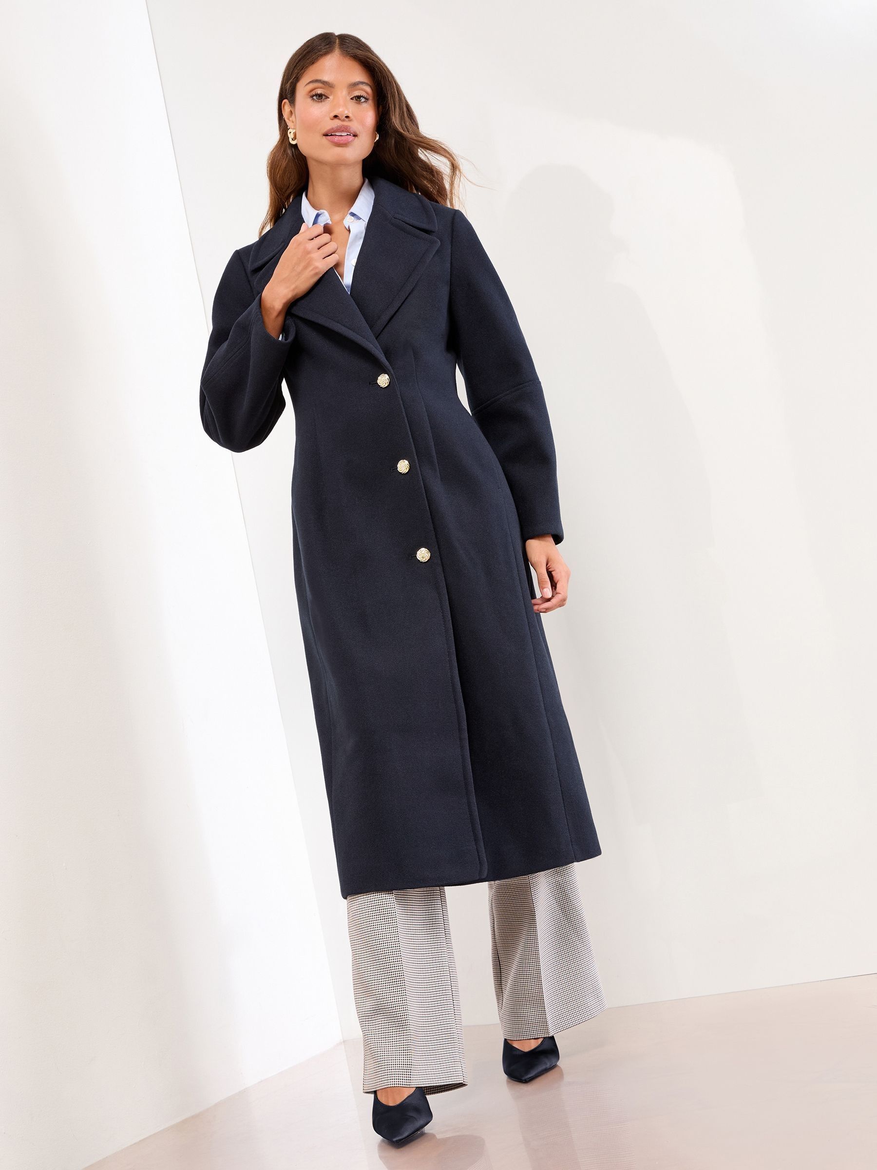 Buy Lipsy Navy Petite Single Breasted Ovoid Sleeve Longline Coat