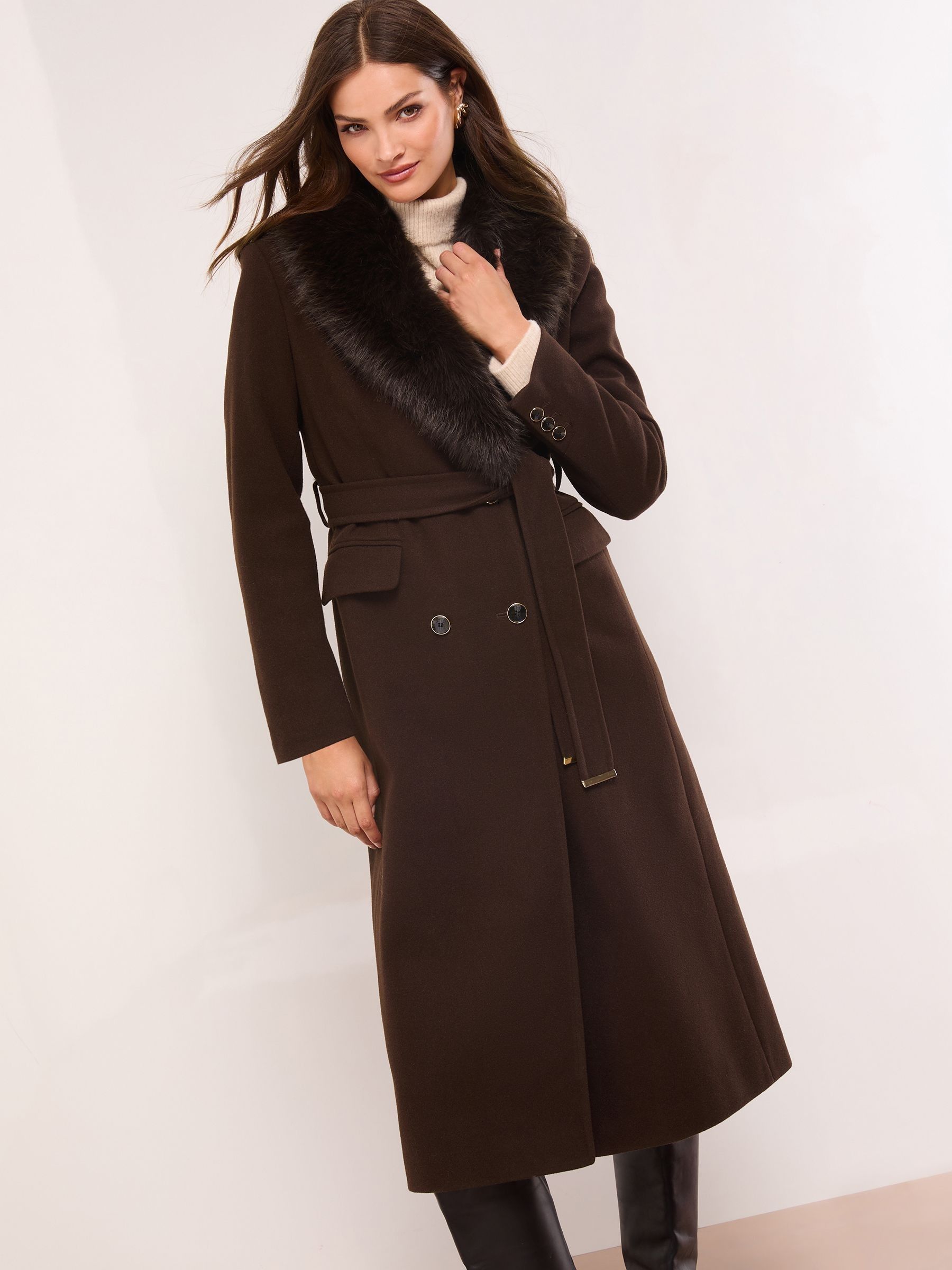 Buy Lipsy Black Petite Faux Fur Shawl Collar Longline Coat from