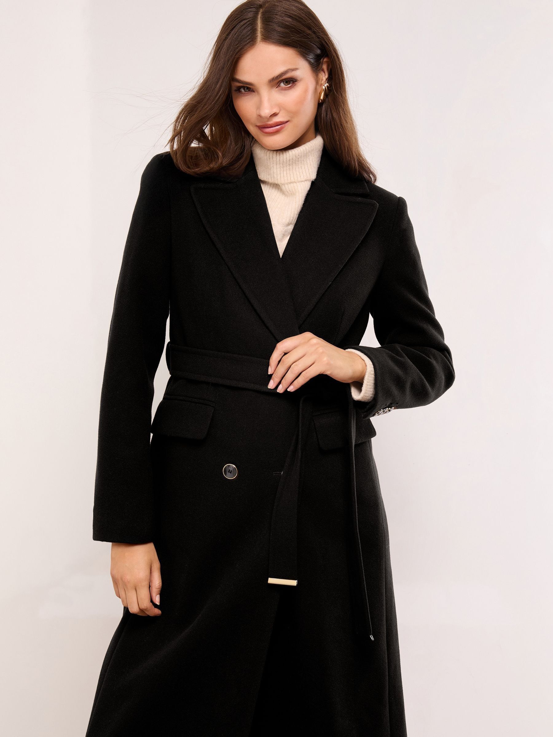 Buy Lipsy Black Petite Faux Fur Shawl Collar Longline Coat from