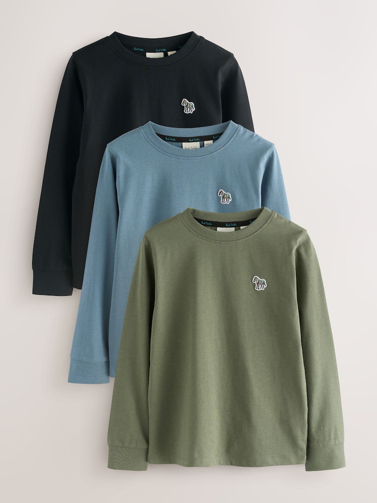 Paul Smith Junior Boys Signature Long Sleeve 100% Cotton T-Shirts 3 Pack - Image 1 of 9