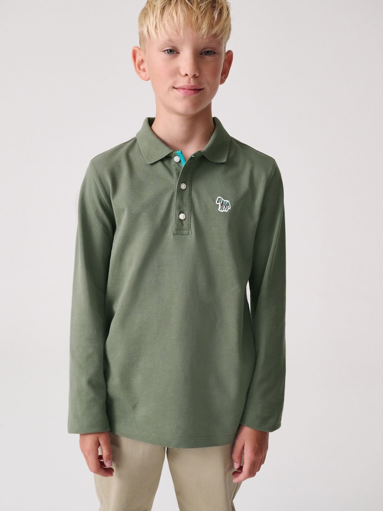 Paul Smith Junior Boys Long Sleeve Zebra Print Polo Shirt - Image 1 of 5 Paul Smith Junior Boys Long Sleeve Zebra Print Polo Shirt - Image 1 of 5