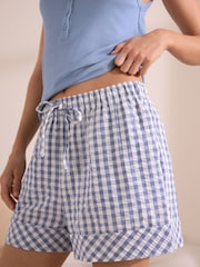Blue Gingham Rib Vest Woven Short Set Pyjamas - Image 7 of 10