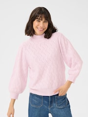 Kaffe Pink KArita 3/4 Sleeve High Neck Pullover Jumper - Image 1 of 5